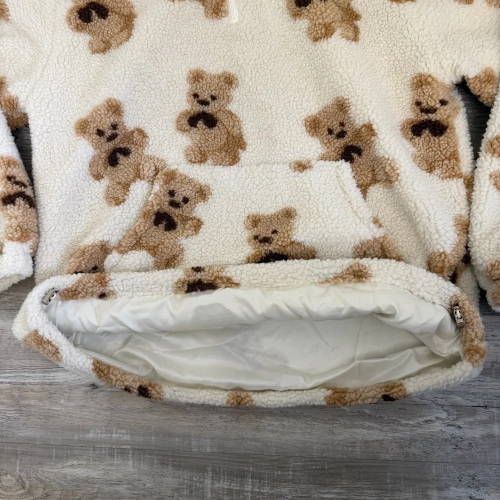 Aelfric Eden Teddy Bear Print Sherpa Half Zip Pullover Y2K Retro-size Med *NEW*